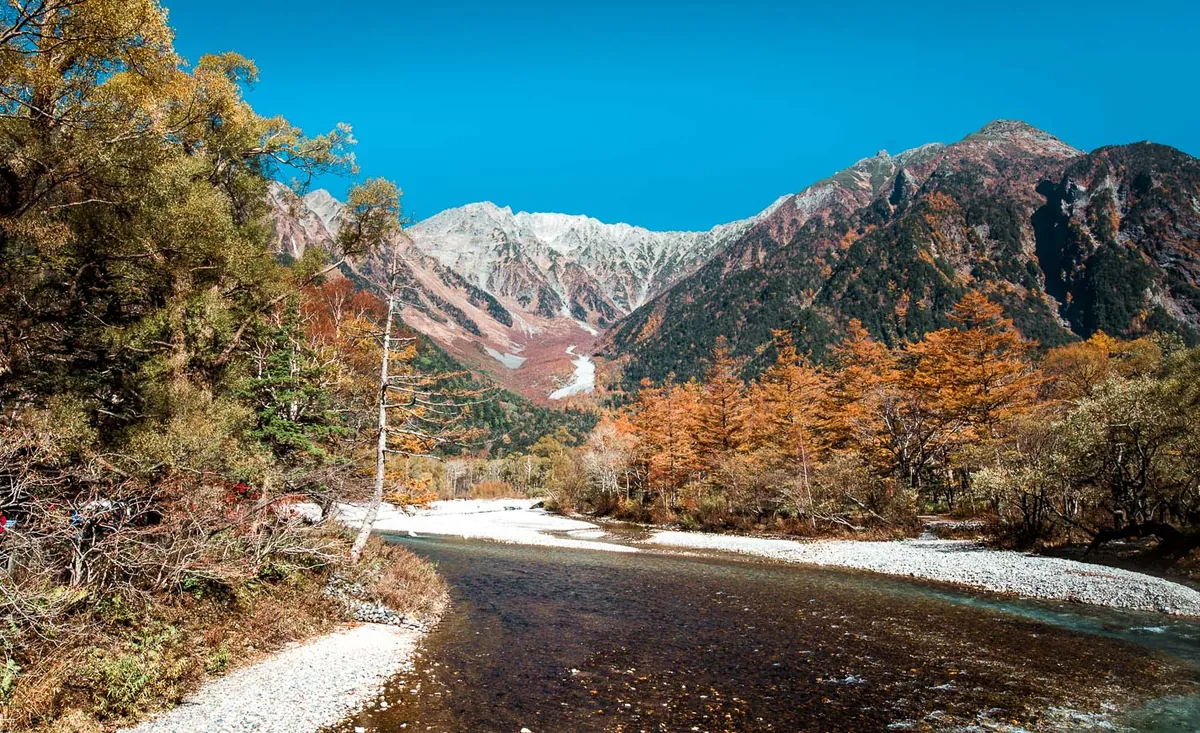 The Northern Alps rising majestically above Nagano's highland valleys