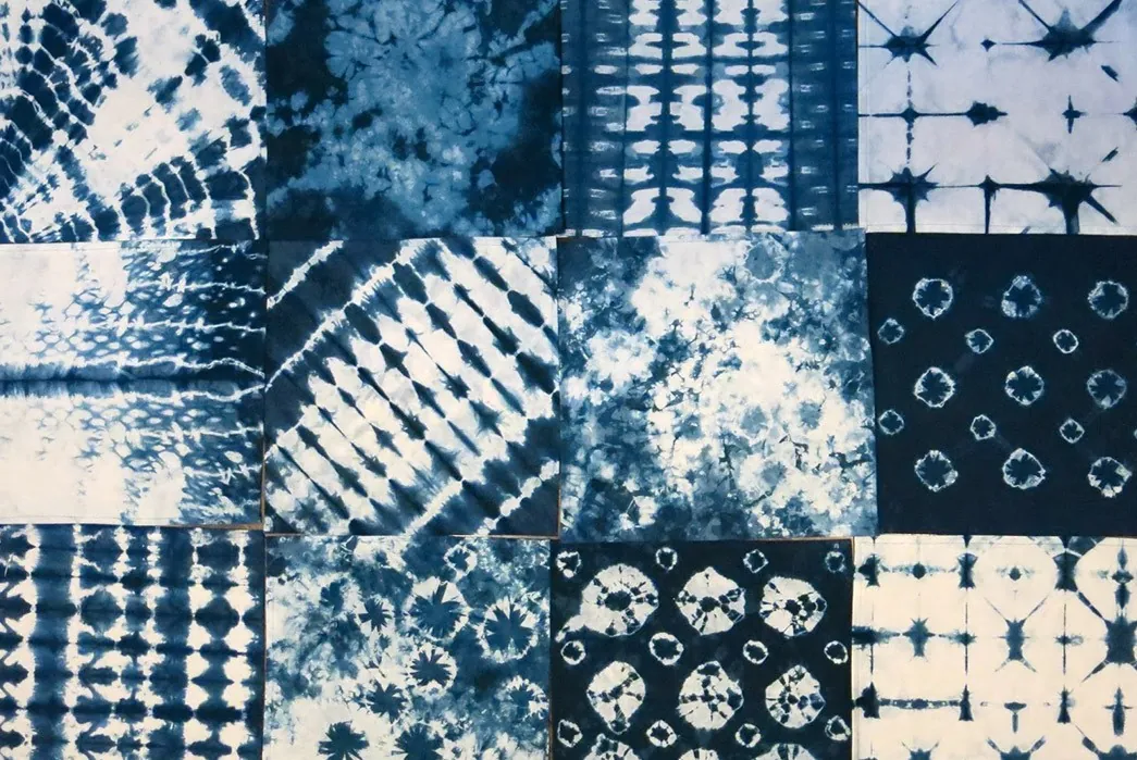 Traditional shibori indigo dyeing patterns
