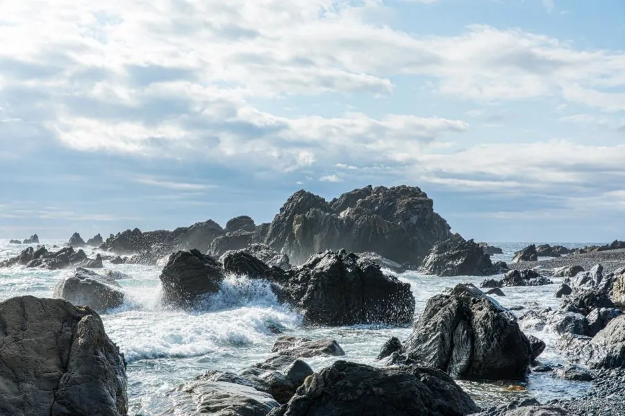 Rocky coastline shaped by millions of years of waves