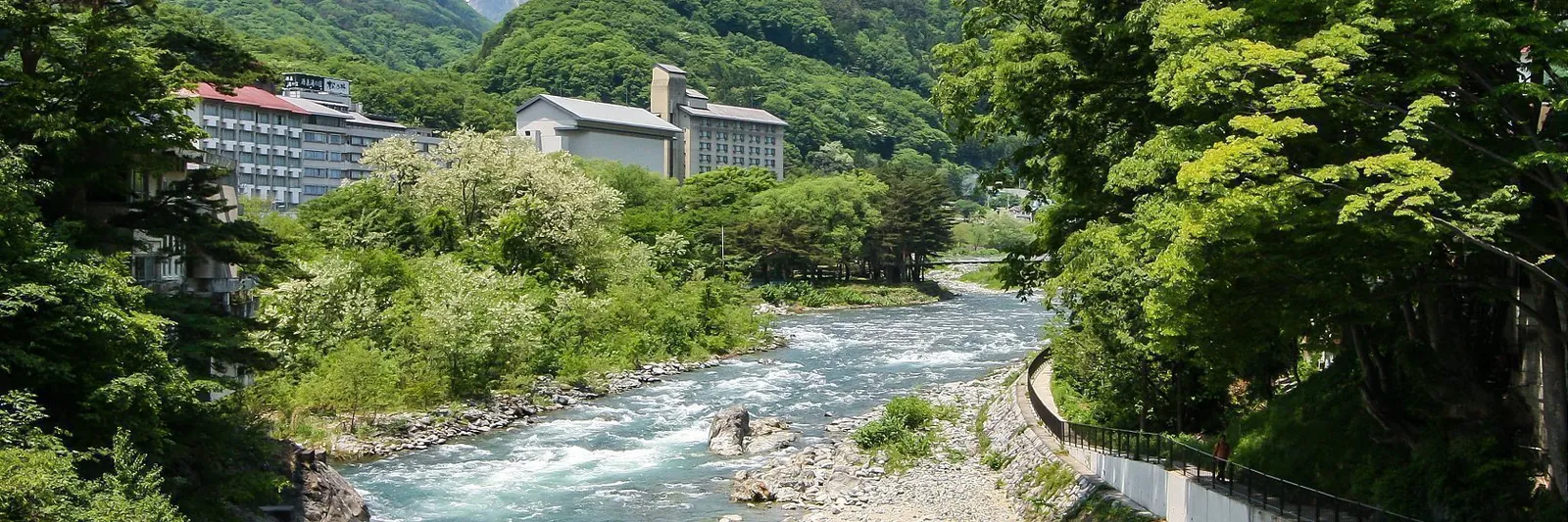 Rural Minakami countryside with mountain backdrop