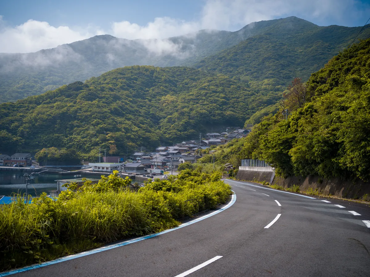 Winding mountain road through rural Japan
