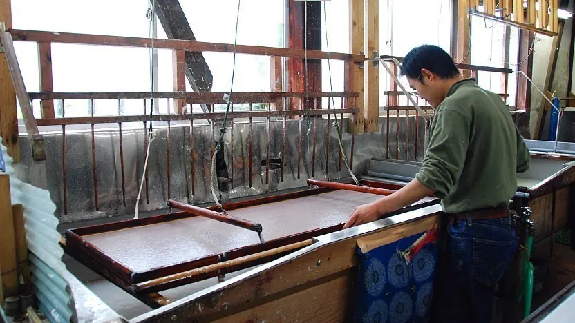 Traditional washi paper making process