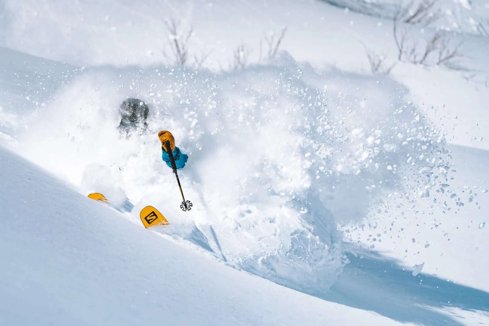 Skier in deep powder at Hakuba Valley Nagano